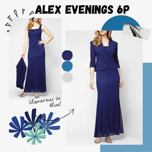 Alex Evenings Dresses & Skirts - Alex Evenings Petite Size Embellished 2-Piece Jacket Dress Gown Electric Blue